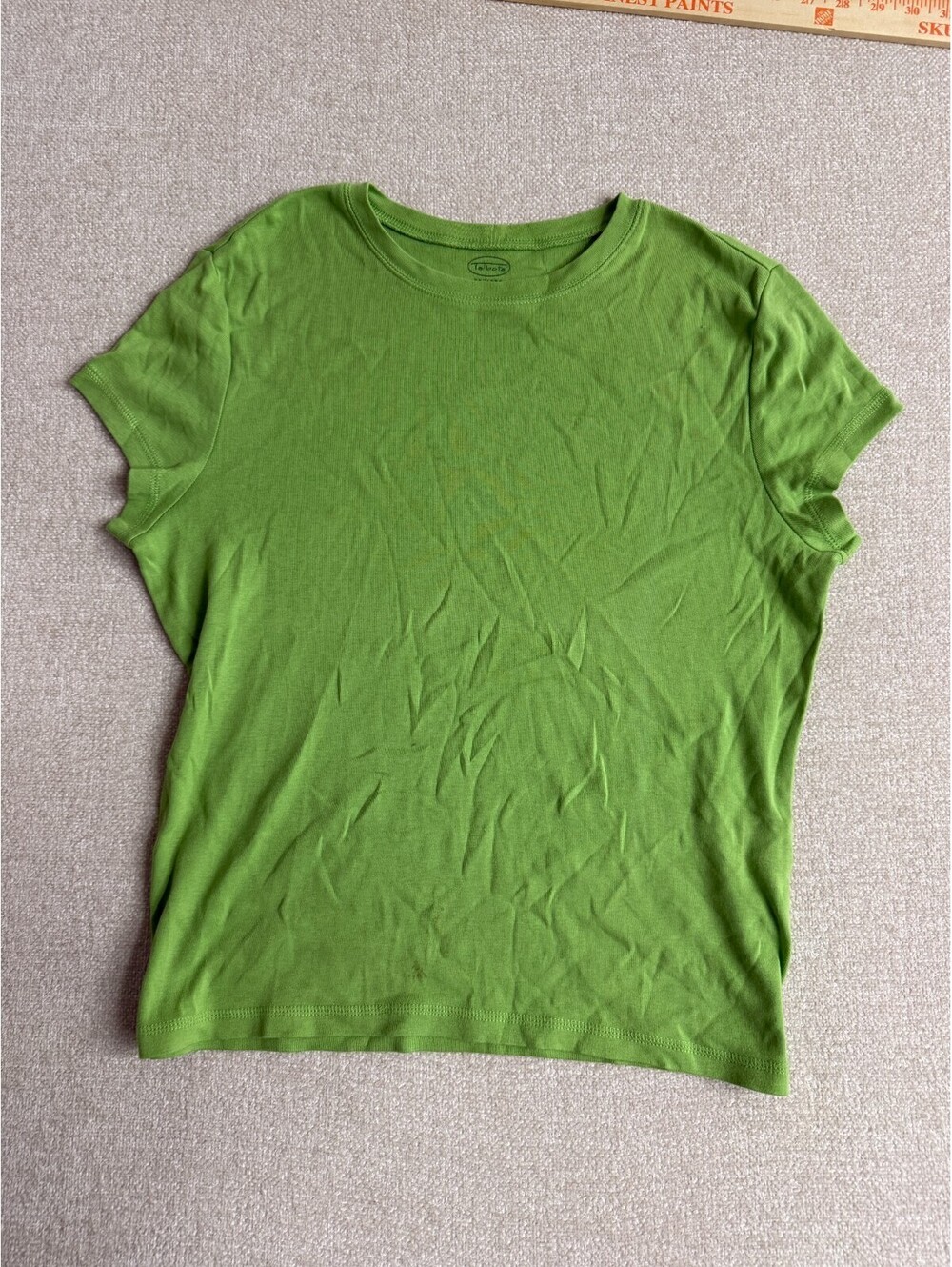 Talbots Petites Green Pima Cotton Short Sleeve Crewneck T-Shirt Womens L Petite